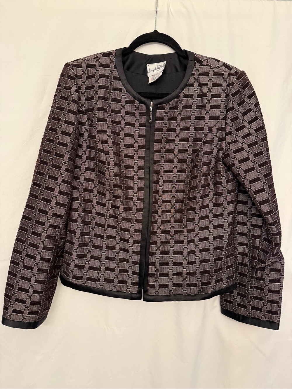 Joseph Ribkoff Black and Grey Patterned Zip-Front Jacket